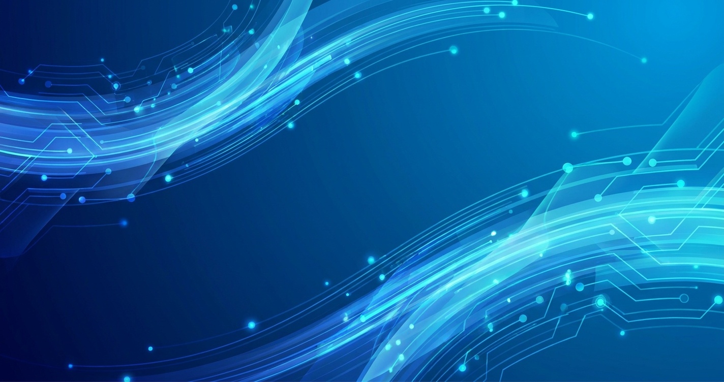 Abstract blue background with glowing circuit board lines and dots, representing technology and data flow.. User description: Wide cover banner for a digital ma